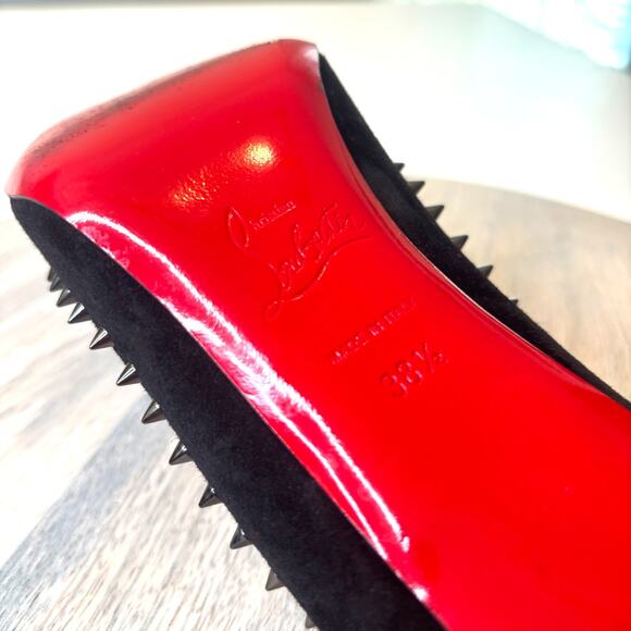Christian Louboutin Follies Spikes 100 Pumps Black Suede Red Sole Heels Size 8.5 - Picture 13 of 15